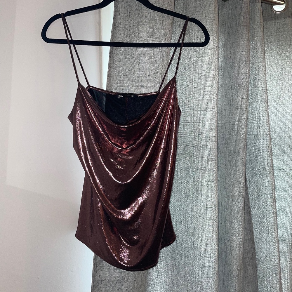 Size 6- Pink Shimmery Drapped Shirt- Zara